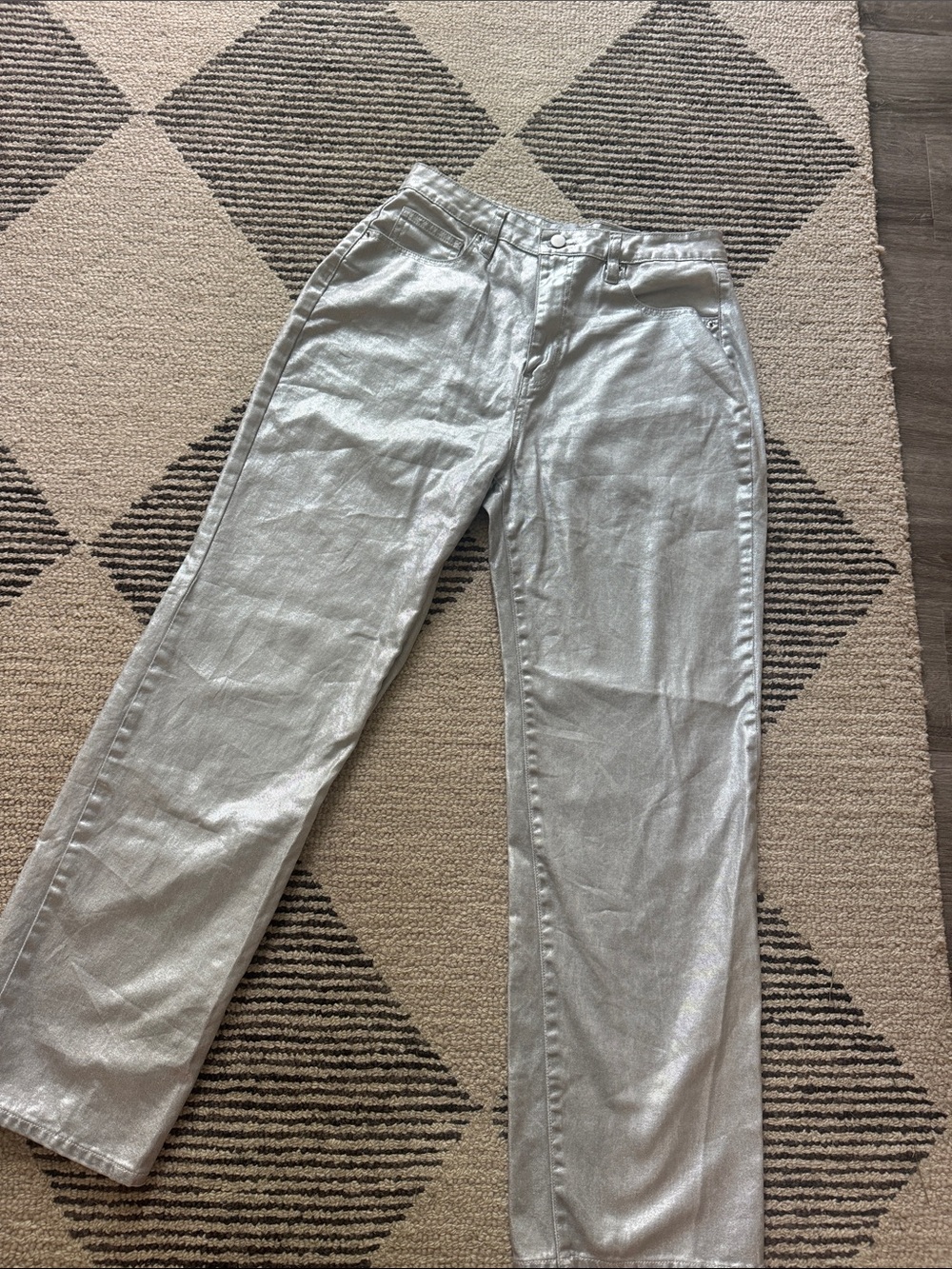 Fashion Nova Metallic Silver High-Waist Jeans